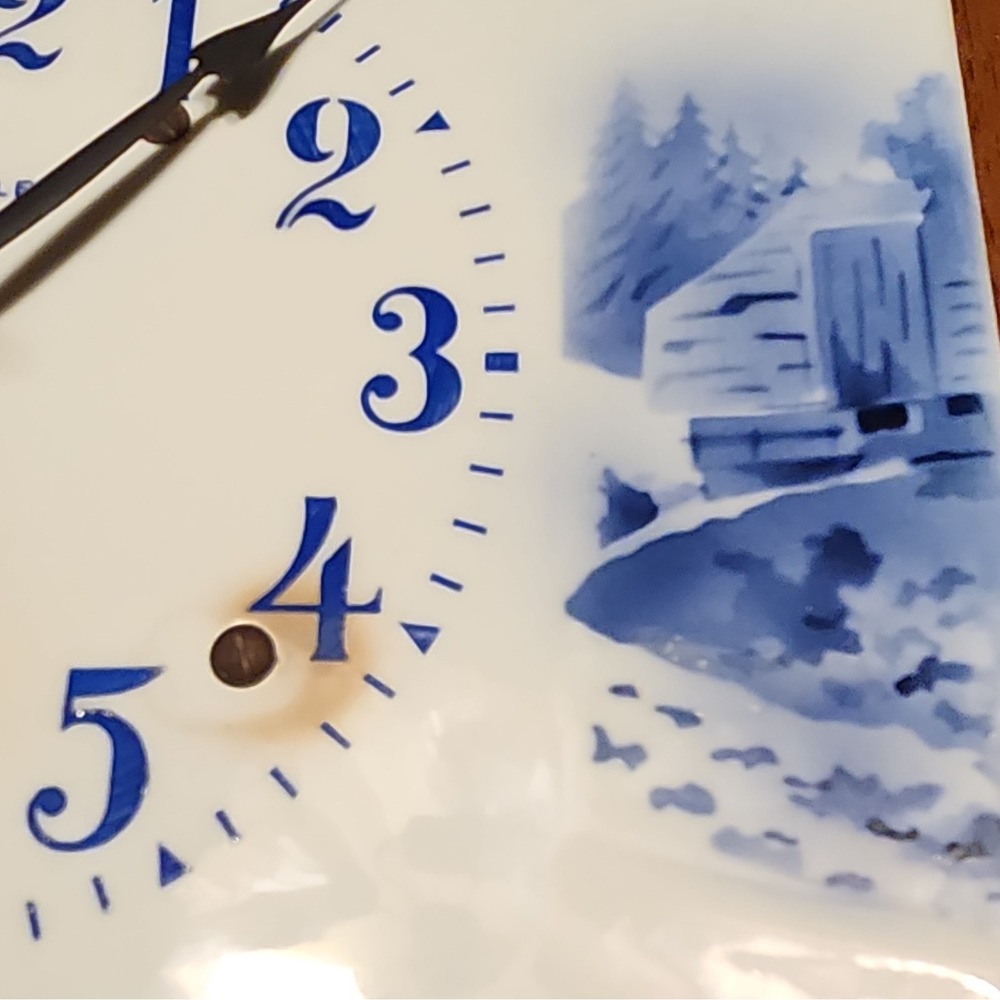 Vintage Kienzle 8-Day German Porcelain Wall Clock Blue White Alpine Scene As-Is - Picture 5 of 9